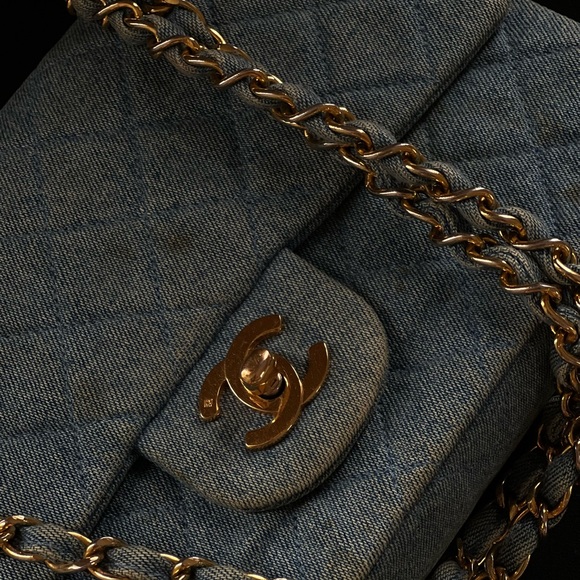 SOLD📌VTG CHANEL 1991 CLASSIC DENIM MEDIUM FLAP BAG PURSE CC TURN LOCK 24k - Picture 5 of 16